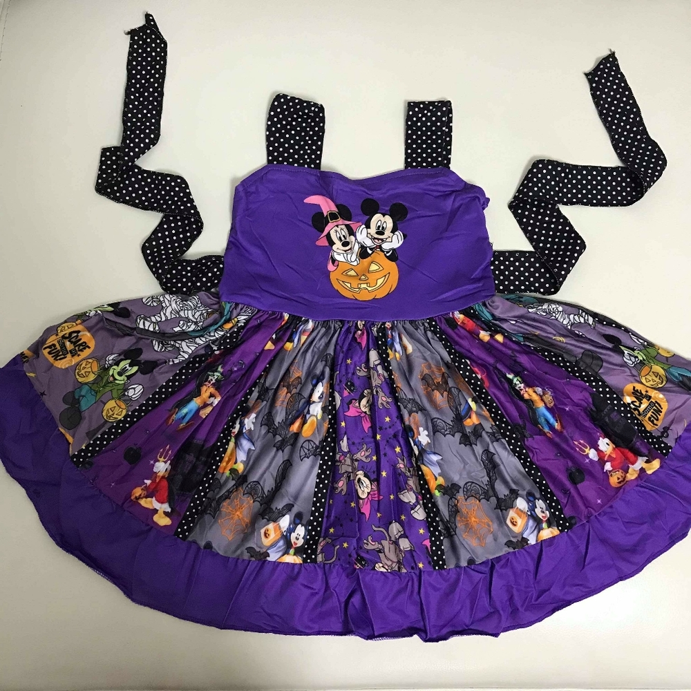 Purple Halloween Character Print Girls' Casual Dress big twirl